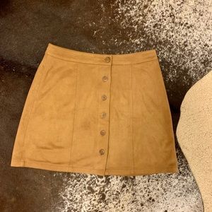 Faux suede button midi skirt